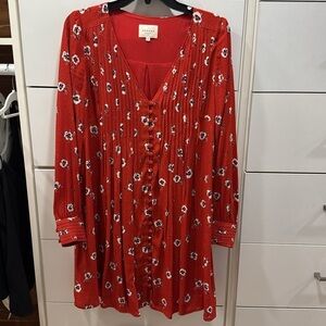 Sezane Robe Joe Dress Red Floral Print Size 6 FR 38 Boho Mini Dress